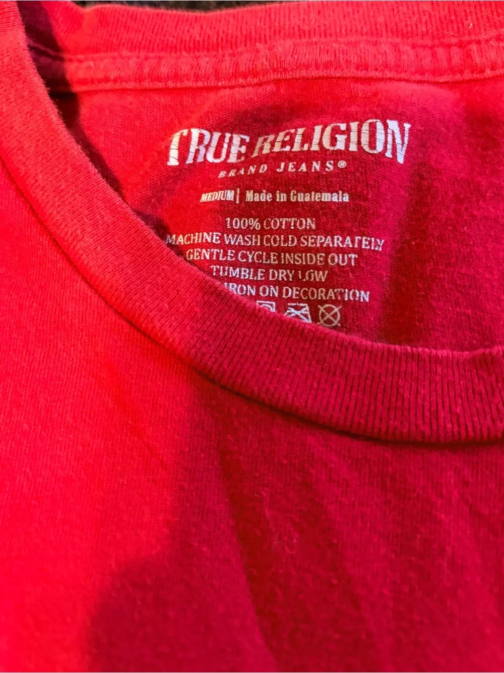 True Religion Red Graphic Buddha Guitar Tee